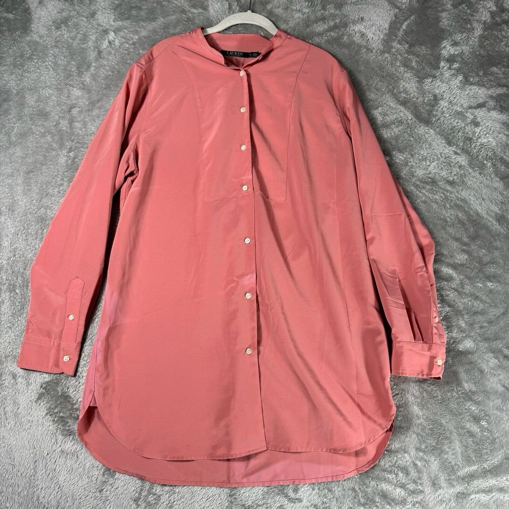Ralph Lauren LRL Top Womens XL Tunic Band Collar Yoke Career Office Wear Button
